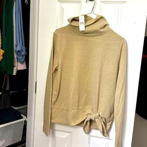 Ann Taylor Thin sparkly gold mock neck sweatshirt